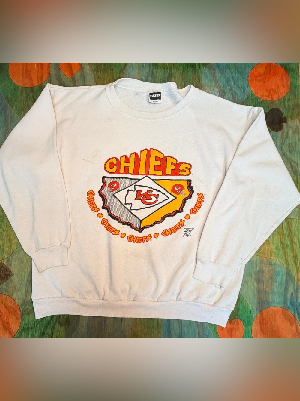 Vintage Kansas City Chiefs Crew Neck Sweatshirt Warfield’s All Out Fan Size XL C